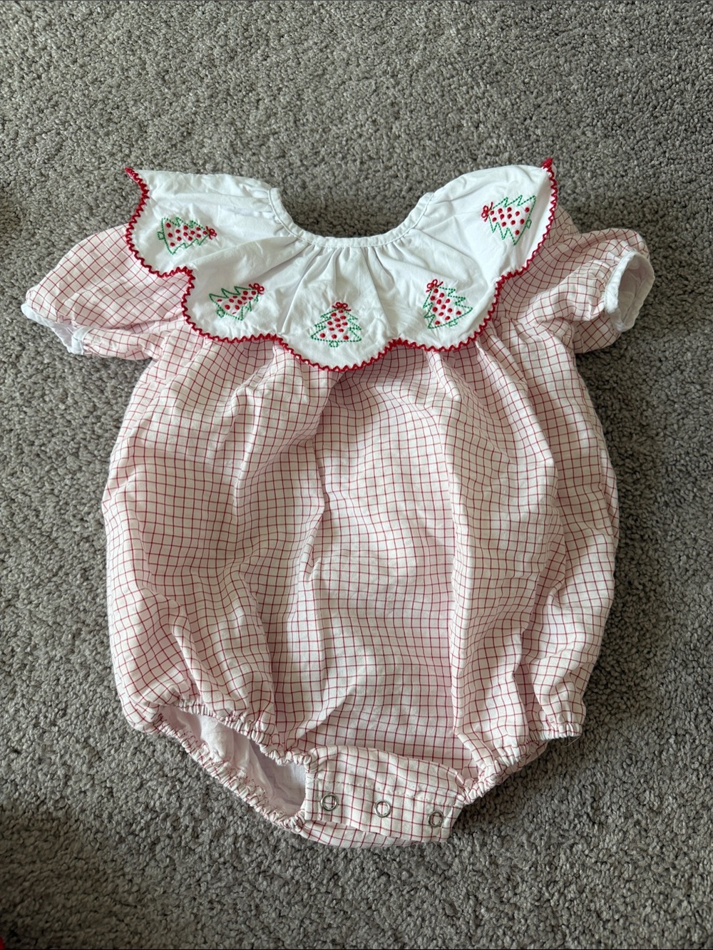 Pink Gingham Baby One-Piece with Embroidered White Collar